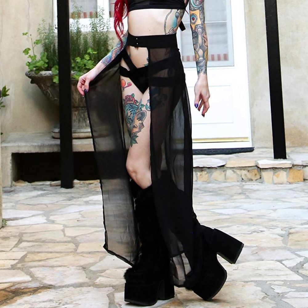 iHeartRaves Mesh High Waist Open Front Skirt